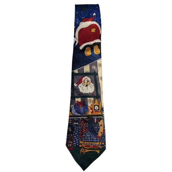 Christmas Necktie Tie Mens 59 3.5 Santa Multicolor Chimney Holiday Party Office - Picture 2 of 8